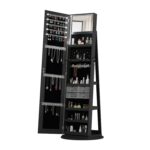 Armario de Joyería KEIKI HT03758 Giratorio 360 Grados con Espejo de Cuerpo Completo 62.3 Pulgadas Negro