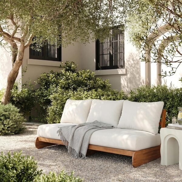 Sofá Merax de madera de acacia para exteriores 3 plazas beige teca 69 pulgadas