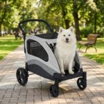 Cochecito para Perros Fectiontool Extra Grande Peso Máximo 160 Libras Ruedas Giratorias 360 Grados Marco de Acero Inoxid