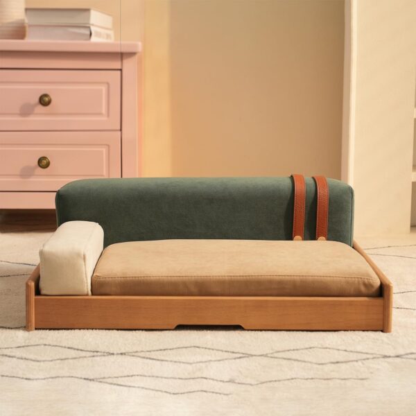 Cama para mascotas GDFStudio 384524 24.8 pulgadas marco de chapa de roble tela de chenilla cojín lavable