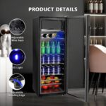 Borcolo Refrigerador de bebidas, mini puerta de vidrio para 180 latas para refrescos, cerveza o vino con luz LED, contro