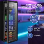 Borcolo Refrigerador de bebidas, mini puerta de vidrio para 180 latas para refrescos, cerveza o vino con luz LED, contro