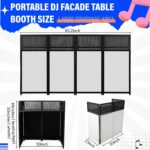 Portable Foldable DJ Facade Booth 50"×46"×21", DJ Table Station Booth with White & Black Scrim, Black Metal Frame & Adju