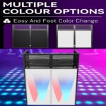 Portable Foldable DJ Facade Booth 50"×46"×21", DJ Table Station Booth with White & Black Scrim, Black Metal Frame & Adju