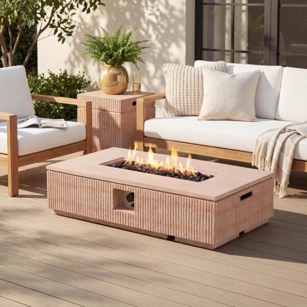 Fire Pit Christopher Knight Home 373630 Rectangular 48.2 Pulgadas MgO Concreto 50000 BTU con Mesa Cubretanque Color Natu