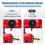GarveeTech Máquina limpiadora de drenaje eléctrica de 1100 W, barrena de serpiente de alcantarillado de 120 pies x 6/5 p