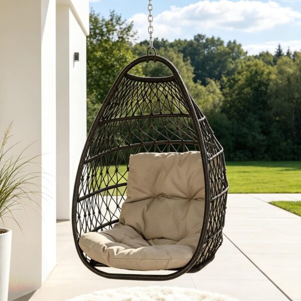 Silla Colgante de Huevo Merax RY00709 para Exteriores Color Negro Capacidad 300 Libras con Cojín Acolchado
