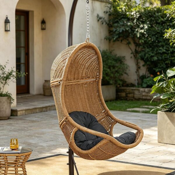 Silla Colgante Merax RY00711 Diseño Huevo Ratán sin Base con Cojín Acolchado Capacidad 300 Libras Café
