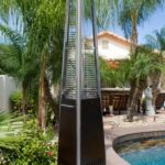 Calentador de Patio PrimeGlo HB-NG-GT Gas Natural 38000 BTU Tubo de Vidrio 3 Lados Bronce Martillado con Ruedas