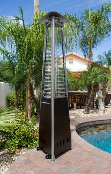 Calentador de Patio PrimeGlo HB-NG-GT Gas Natural 38000 BTU Tubo de Vidrio 3 Lados Bronce Martillado con Ruedas
