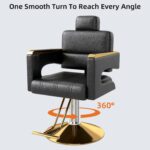 Silla de Peluquería Zevemomo QXTZSALONCHAIR02 Reclinable Giro 360 Grados Capacidad 330 Libras Color Negro Dorado
