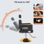 Silla de Peluquería Zevemomo QXTZSALONCHAIR02 Reclinable Giro 360 Grados Capacidad 330 Libras Color Negro Dorado