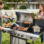Parrilla de Gas Kismile JD-4A 4 Quemadores 42000 BTU Acero Inoxidable con Quemador Lateral y Rejillas de Hierro Fundido