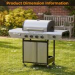 Parrilla de Gas Kismile JD-4A 4 Quemadores 42000 BTU Acero Inoxidable con Quemador Lateral y Rejillas de Hierro Fundido