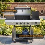 Parrilla de Gas Kismile JD-4A 4 Quemadores 42000 BTU Acero Inoxidable con Quemador Lateral y Rejillas de Hierro Fundido