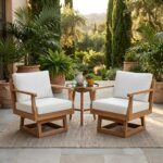 Set de 2 Sillas Giratorias de Patio Christopher Knight Home 384975 Madera de Acacia Base Giratoria 360 Grados con Cojine