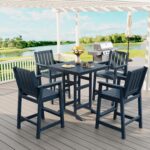 Juego de Bar Adirondack Garvee 5 Piezas para Exteriores HDPE Azul Marino con Mesa Cuadrada y 4 Sillas de Bar