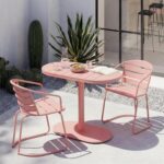 Juego de Bistró Merax BistroSet26042801 3 Piezas Mesa Ovalada y 2 Sillas de Hierro Retro Color Rosa Coral para Exteriore