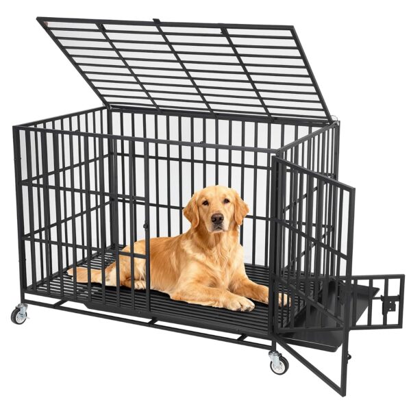 Jaula para Perros Patikuin agM-S9-De-wP13tSn3Ak1 3 Puertas Acero Anticorrosión Negro 49.2x31.5x36.2 Pulgadas