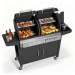 Parrilla de Gas y Carbón GAOMON 343269GPI 24000 BTU Combo Dual con Quemador Lateral 8000 BTU y Rejillas de Hierro Fundid