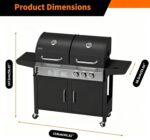 Parrilla de Gas y Carbón GAOMON 343269GPI 24000 BTU Combo Dual con Quemador Lateral 8000 BTU y Rejillas de Hierro Fundid