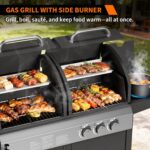 Parrilla de Gas y Carbón GAOMON 343269GPI 24000 BTU Combo Dual con Quemador Lateral 8000 BTU y Rejillas de Hierro Fundid