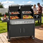 Parrilla de Gas y Carbón GAOMON 343269GPI 24000 BTU Combo Dual con Quemador Lateral 8000 BTU y Rejillas de Hierro Fundid