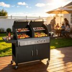 Parrilla de Gas y Carbón GAOMON 343269GPI 24000 BTU Combo Dual con Quemador Lateral 8000 BTU y Rejillas de Hierro Fundid