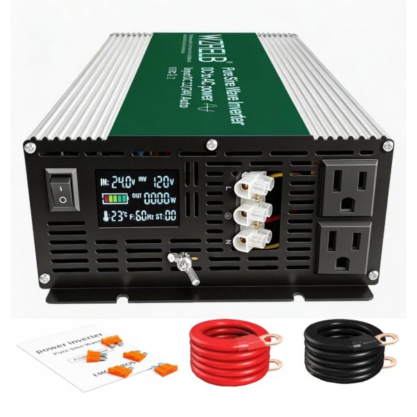 Inversor de Onda Sinusoidal Pura WZRELB SZ-SDY25001224 2500W Entrada Dual 12V 24V a 120V CA con Pantalla LCD