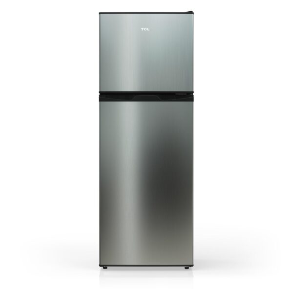 TCL Refrigerador compacto de doble puerta de 4.7 pies cúbicos en plata, mini refrigerador pequeño con congelador para do