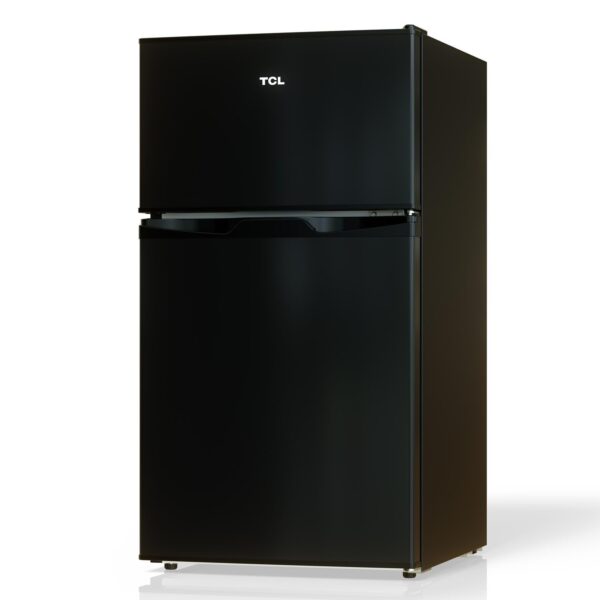 TCL 3.1 Cu Ft Compact Double Door Refrigerator in Black, Small Mini Fridge with Freezer for Bedroom, Dorm, Office, Kitch