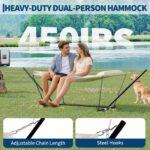 Hamaca Doble Portátil Garvee para 2 Personas con Soporte de Acero Ajustable y Almohada Color Blanco Hueso 350 Libras