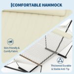 Hamaca Doble Portátil Garvee para 2 Personas con Soporte de Acero Ajustable y Almohada Color Blanco Hueso 350 Libras