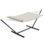 Hamaca Doble Portátil Garvee para 2 Personas con Soporte de Acero Ajustable y Almohada Color Blanco Hueso 350 Libras