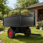 MilleLoom Tow Behind Steel Dump Cart, 750 LB Capacity 17 Cubic Feet, Heavy Duty Garden Trailer with Removable Sides & Al