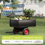 MilleLoom Tow Behind Steel Dump Cart, 750 LB Capacity 17 Cubic Feet, Heavy Duty Garden Trailer with Removable Sides & Al