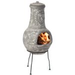 Chimenea de Arcilla para Exteriores Quickway Imports QI004631.G Diseño de Sol Gris 13x13.5x19 Pulgadas