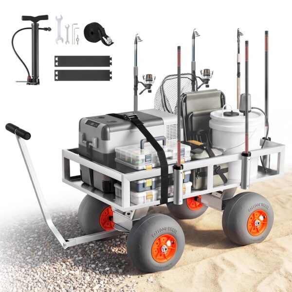 VEVOR Carrito de pesca de playa, capacidad de carga de 350 libras, carrito de pesca con marco de aleación de aluminio re