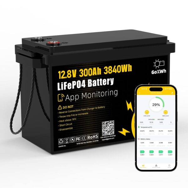 Batería de Litio LiFePO4 GOKWH 12.8V 300Ah 3840Wh con Monitoreo Bluetooth BMS 200A