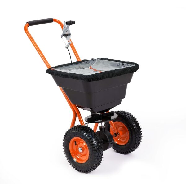 Esparcidor de Jardín Empujable PeakPursuit Capacidad 80lb Ancho de Difusión 12ft Llantas Neumáticas de 10 Pulgadas con C