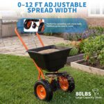 Esparcidor de Jardín Empujable PeakPursuit Capacidad 80lb Ancho de Difusión 12ft Llantas Neumáticas de 10 Pulgadas con C
