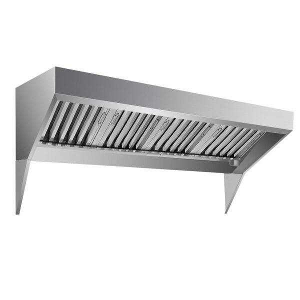 8FT Commercial Exhaust Hood, 201 Stainless Steel Rust-Resistant Vent Hood with 4 Detachable U-Shaped Grid Oil Filter for