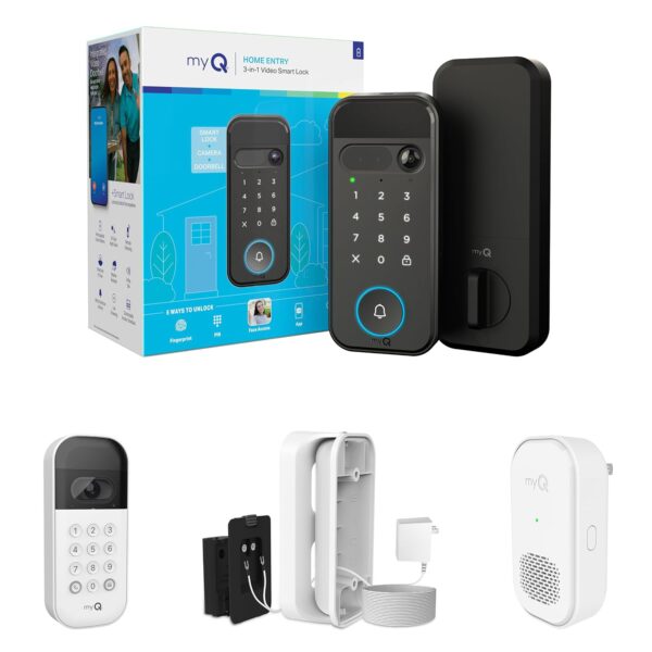 myQ Smart Access Starter Kit: Secure View™ Smart Lock 3 en 1 + teclado de video para puerta de garaje + kit adaptador +