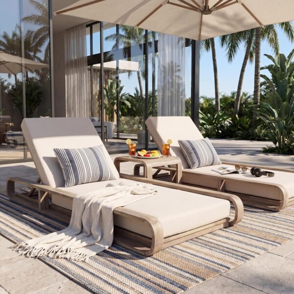 Tumbona Merax Madera de Acacia Acabado Blanco 2 Piezas Reclinable 4 Posiciones Capacidad 400 Libras