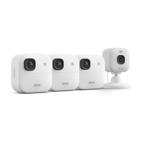 Kit de Cámaras de Seguridad Blink Outdoor 2K+ y Mini 2K+ 4 Cámaras Blancas Inalámbricas y con Enchufe Resolución 2K con