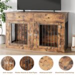Mueble Jaula para Perros GAOMON 60 Pulgadas Doble Compartimento Madera Marrón Retro con Cajones