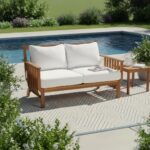 Loveseat de Patio Christopher Knight Home Modelo 385802 Madera de Acacia Sólida Estilo Mid-Century Modern 2 Plazas Color