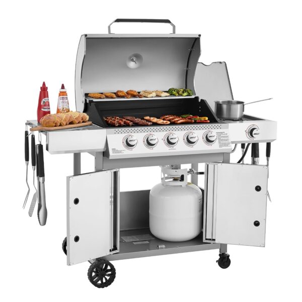 Parrilla de Gas Royal Gourmet GE5001S 5 Quemadores Quemador Lateral Plata 59000 BTU 603 Pulgadas Cuadradas Área de Cocci