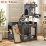 Caja de Arena Oculta con Árbol para Gatos Merax GG00310 Torre Todo en Uno Gris 3 Niveles 36.6 x 18.1 x 48 Pulgadas