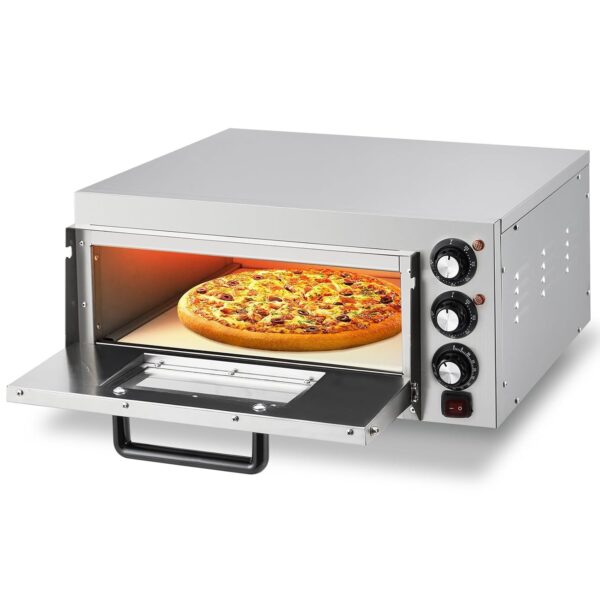 1800W Commercial Countertop Pizza Oven, 14 Inch Stainless Steel Electric Pizza Maker with Dual Heating Elements, Multi-U